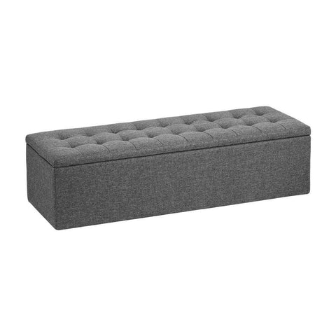 Storage Ottoman Blanket Box Foot Stool XL Chest Toy Faux Linen Grey