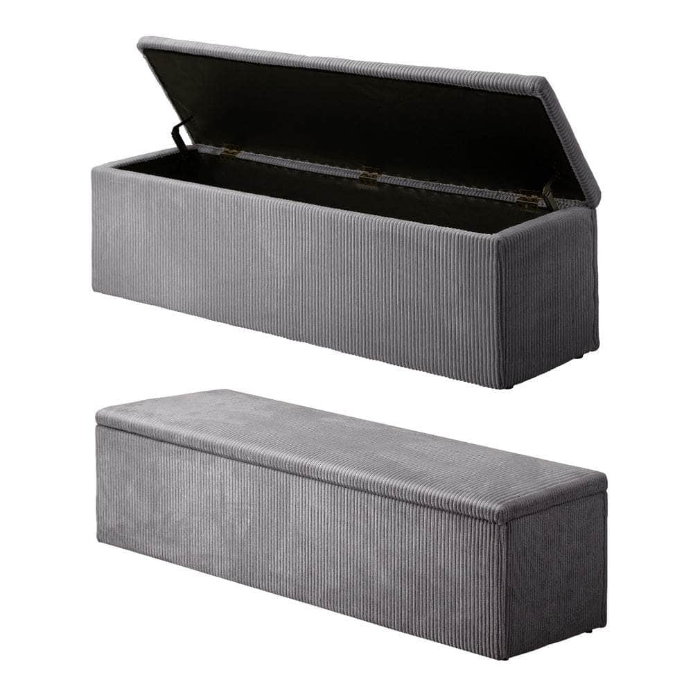 Storage Ottoman Blanket Box XL Polyester Beige/Grey