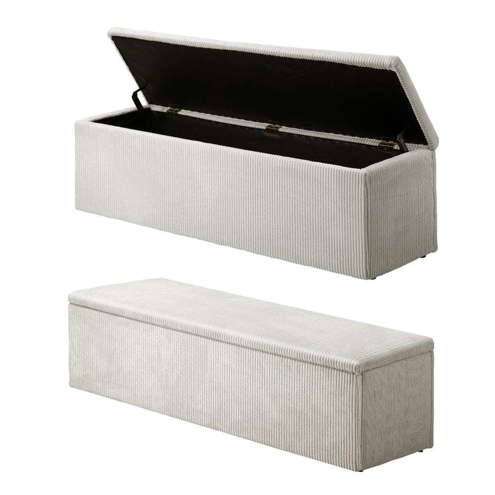 Storage Ottoman Blanket Box XL Polyester Beige/Grey