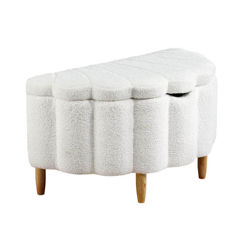 Storage Ottoman Scallop Boucle Fleece Foot Stool Seat Chest