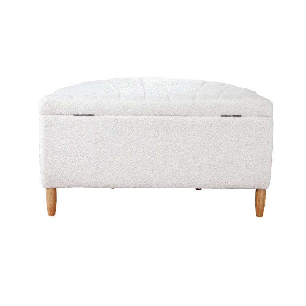 Storage Ottoman Scallop Boucle Fleece Foot Stool Seat Chest