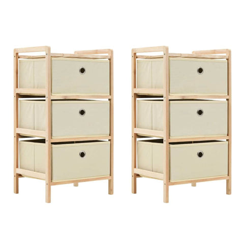 Storage Racks with 3 Fabric Baskets 2 pcs Beige Cedar Wood