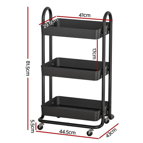 Storage Trolley Kitchen Cart 3 Tiers Rack White/Black