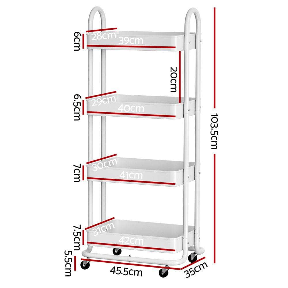 Storage Trolley Kitchen Cart 4 Tiers Black