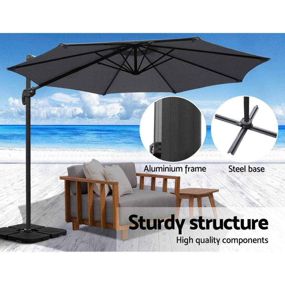 Stylish 3m Cantilever Beach Umbrella with Charcoal Stand