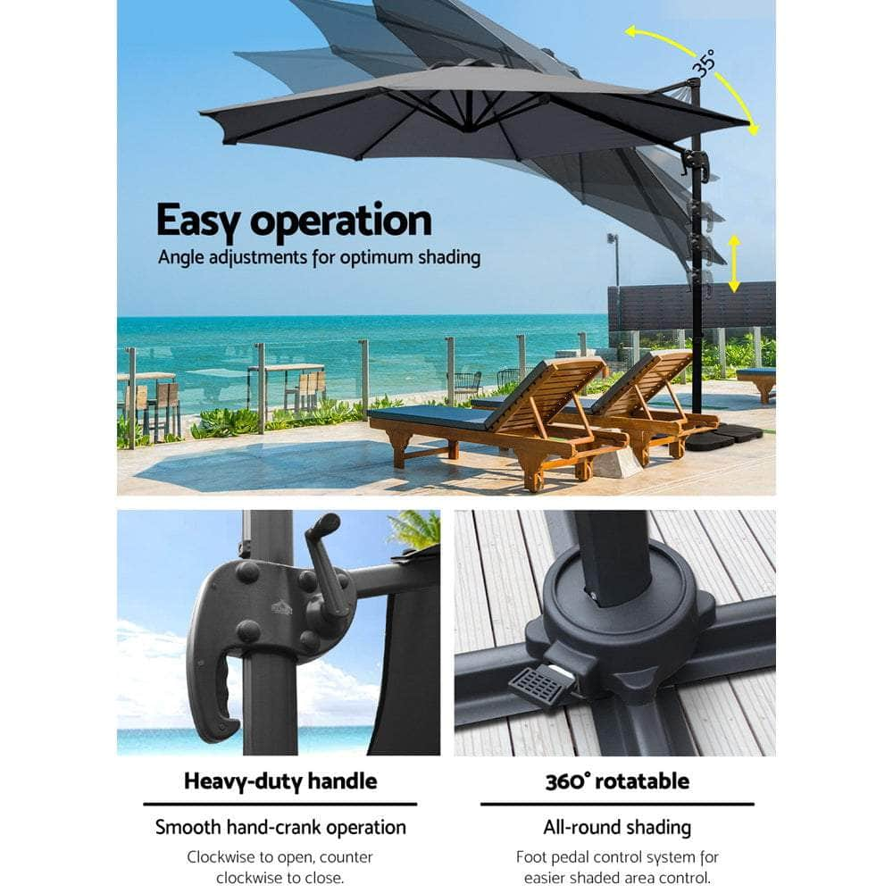 Stylish 3m Cantilever Beach Umbrella with Charcoal Stand