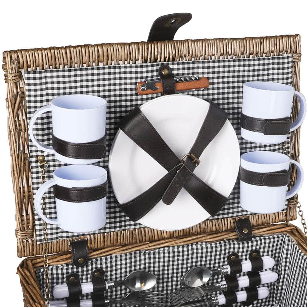 Stylish 4 Person Picnic Basket Baskets Set Outdoor