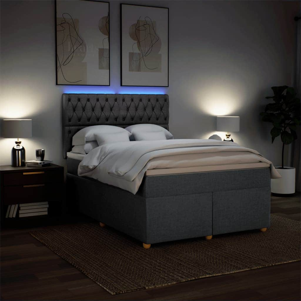 Stylish and Comfortable Dark Grey Double Fabric Box Spring Bed with Mattress