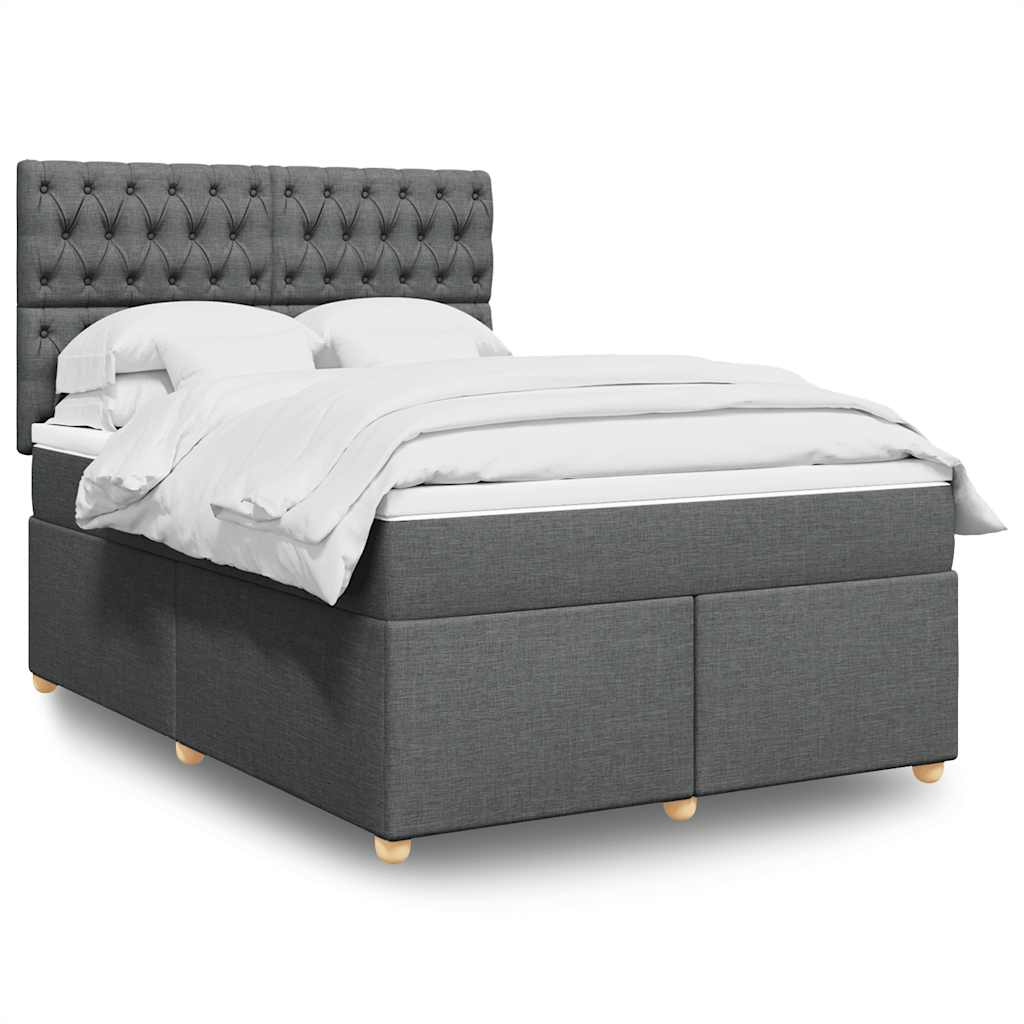 Stylish and Comfortable Dark Grey Double Fabric Box Spring Bed with Mattress