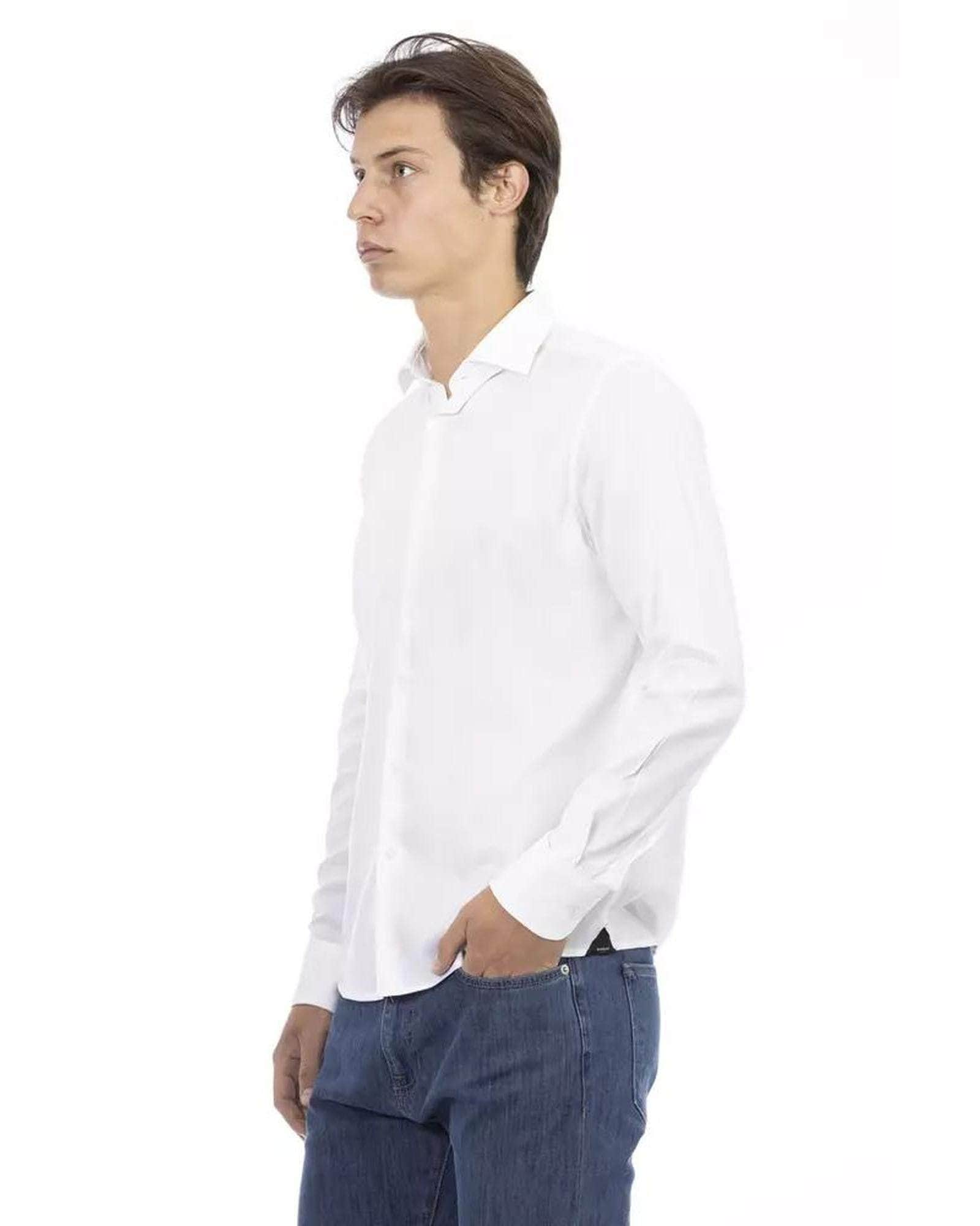 Stylish Baldinini Trend Black/White/Light Blue Cotton Shirt