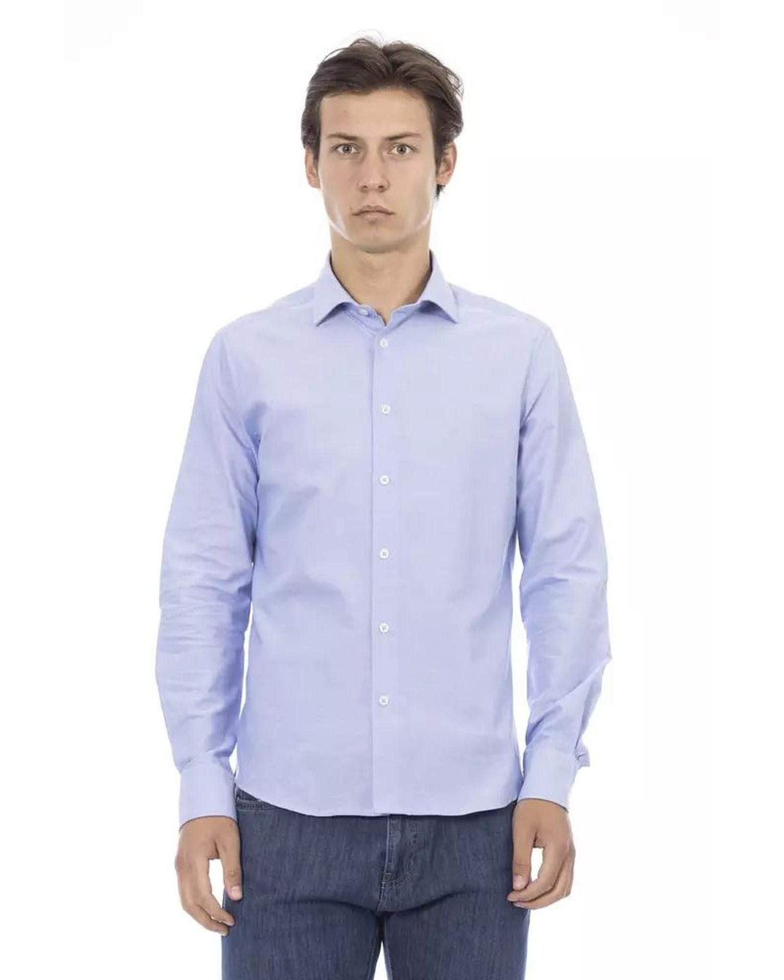 Stylish Baldinini Trend Black/White/Light Blue Cotton Shirt