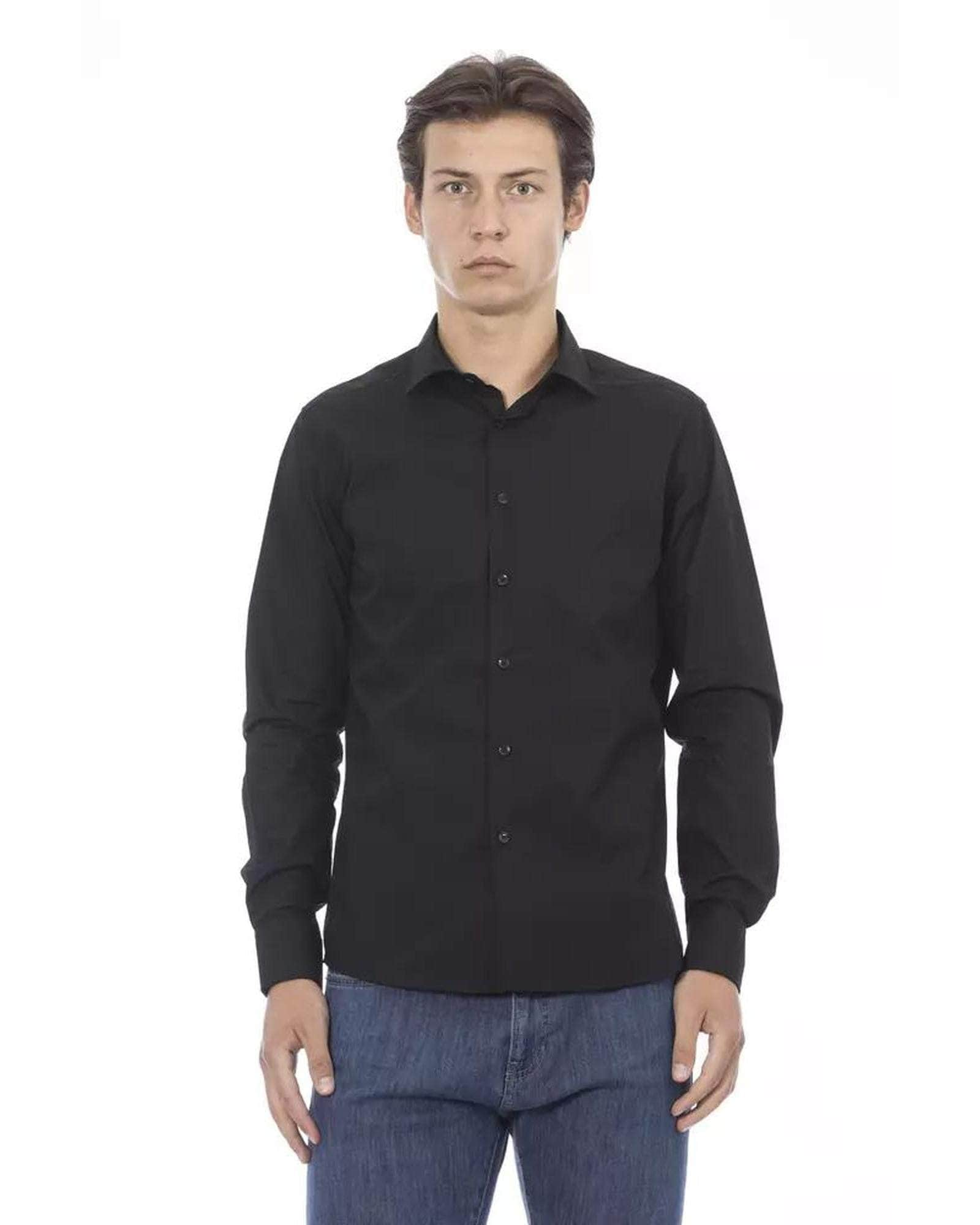 Stylish Baldinini Trend Black/White/Light Blue Cotton Shirt