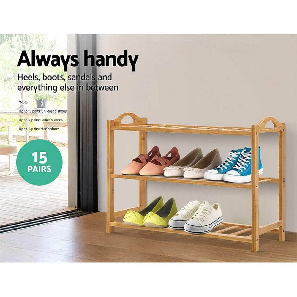 Stylish Bamboo Shoe Rack - 3-Tier 9 Pairs