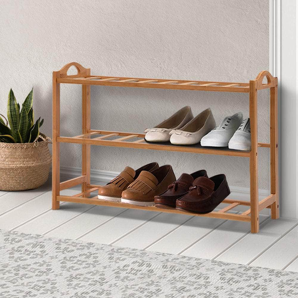 Stylish Bamboo Shoe Rack - 3-Tier 9 Pairs