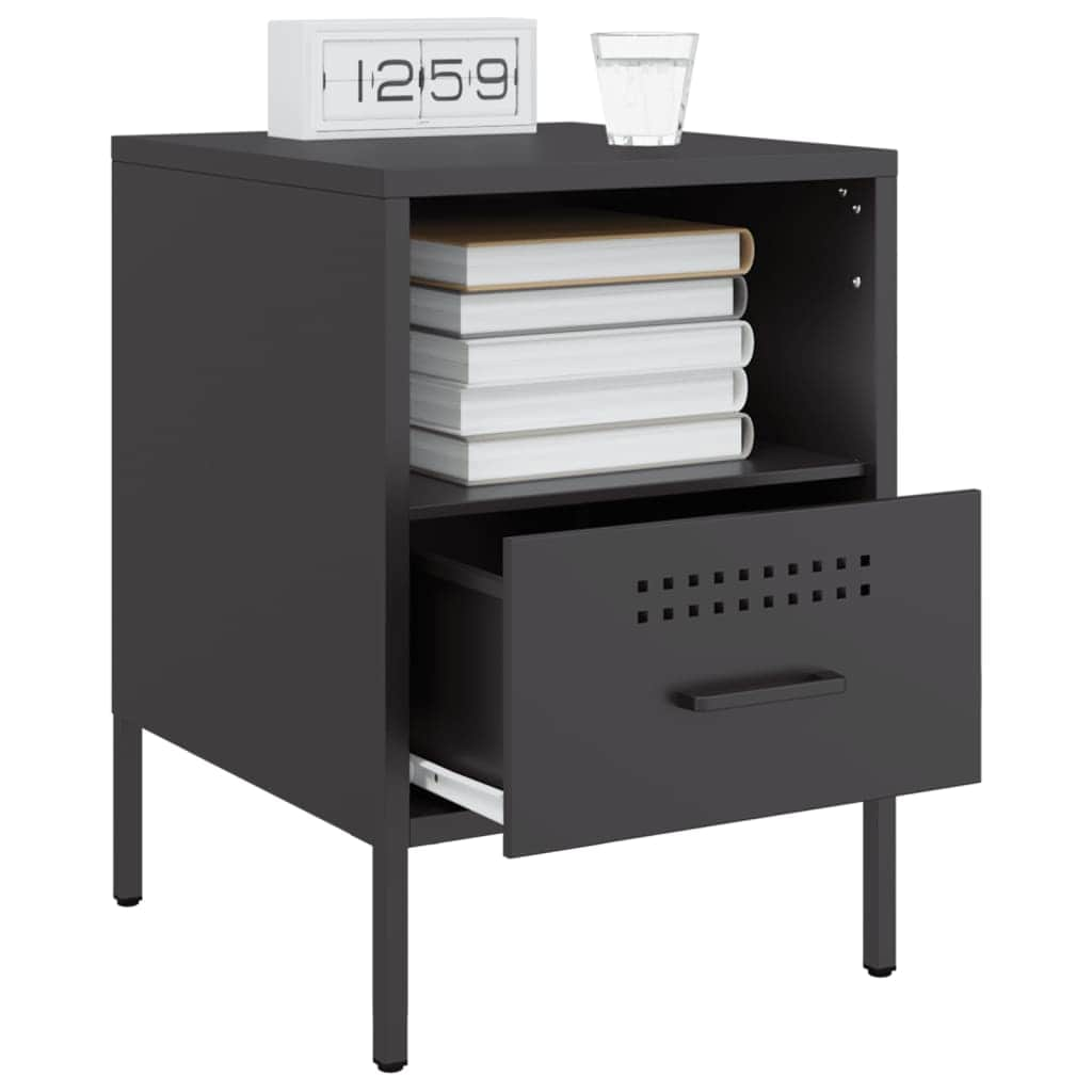 Stylish Bedside Cabinets 2 pcs Black Cold-rolled Steel