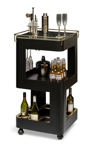 Stylish Black Gold Drinks Trolley Bar Cart with Marble Top