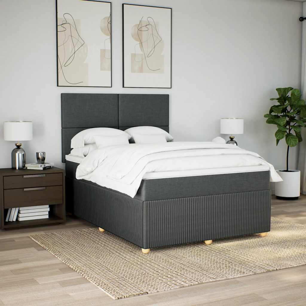 Stylish Box Spring Bed with Mattress Bedstead Double Bed Dark Grey Queen Fabric