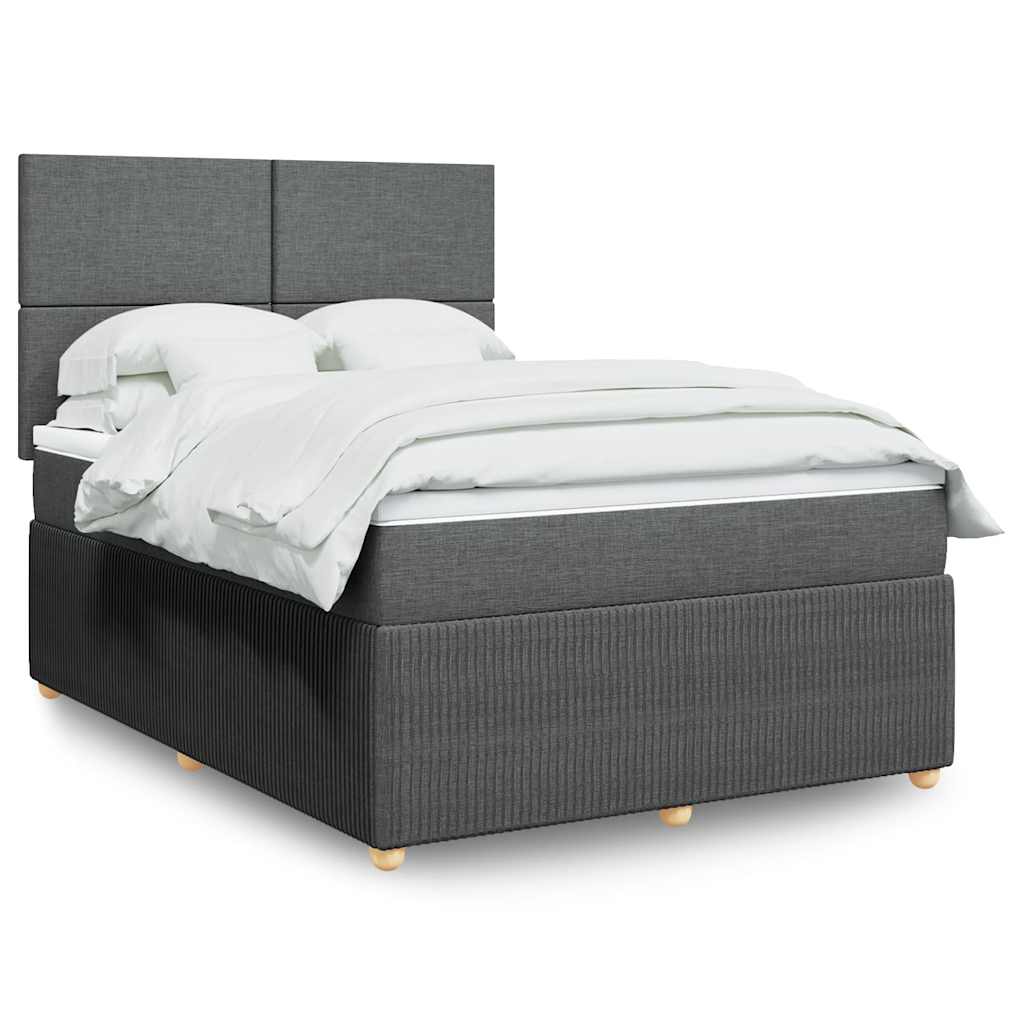 Stylish Box Spring Bed with Mattress Bedstead Double Bed Dark Grey Queen Fabric