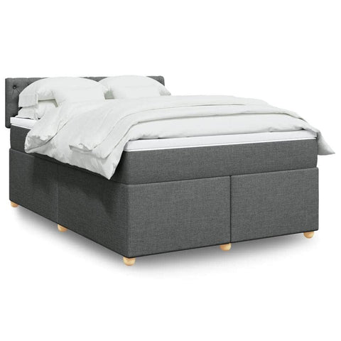 Stylish Box Spring Bed with Mattress Dark Grey Double Fabric