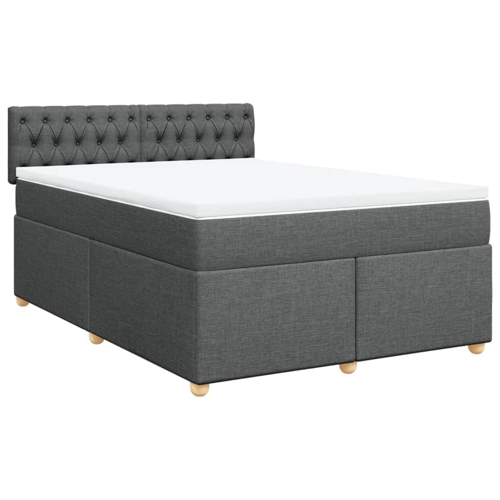 Stylish Box Spring Bed with Mattress Dark Grey Double Fabric