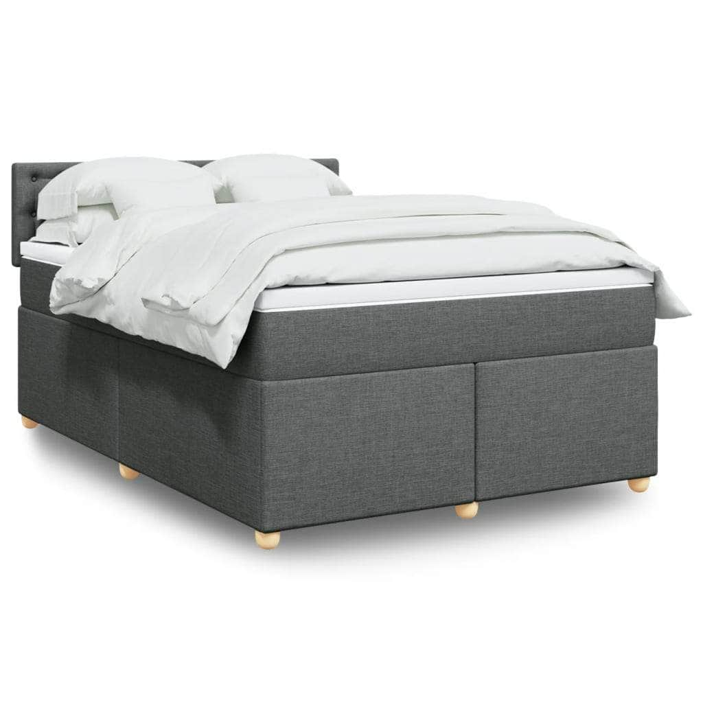 Stylish Box Spring Bed with Mattress Dark Grey Double Fabric