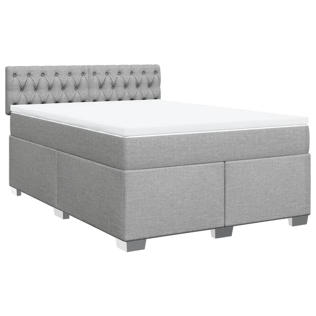 Stylish Box Spring Bed with Mattress in Dark Grey Double Fabric