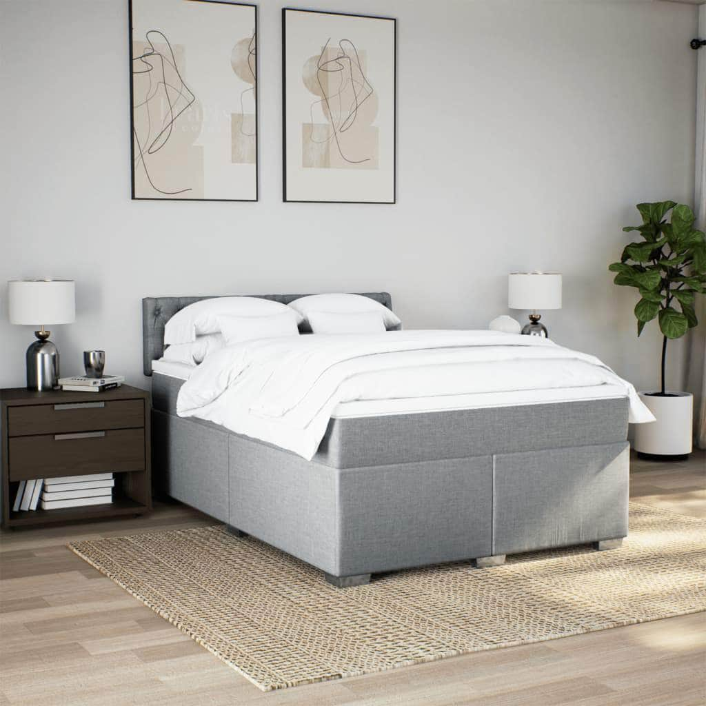 Stylish Box Spring Bed with Mattress in Dark Grey Double Fabric