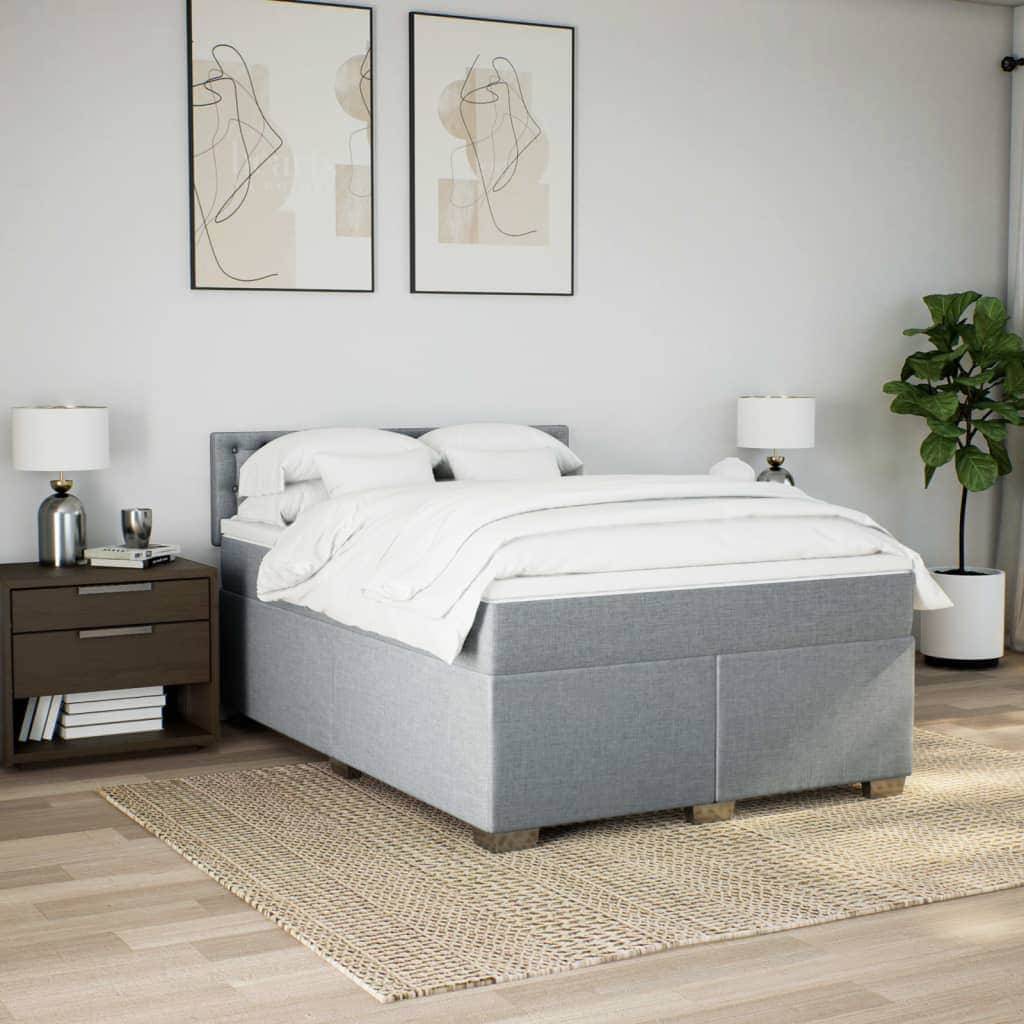 Stylish Box Spring Bed with Mattress in Dark Grey Double Fabric