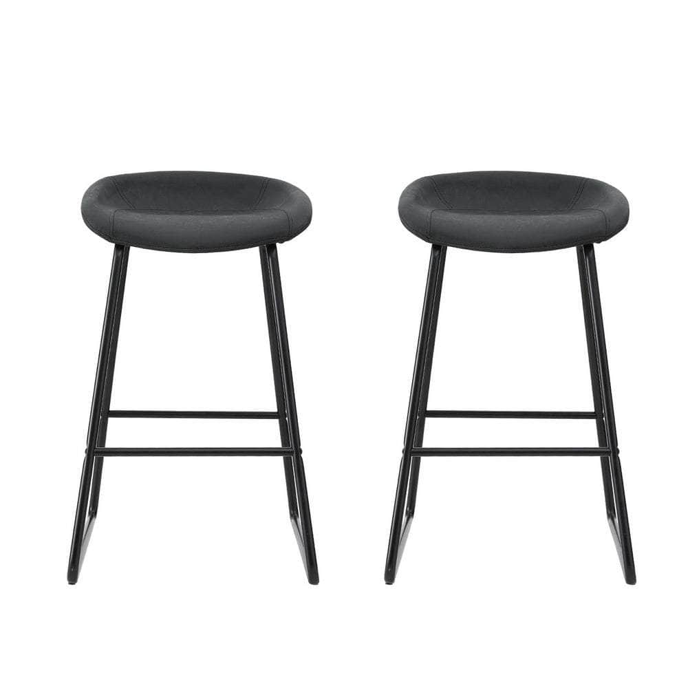 Stylish Brown PU Leather Bar Stools - Set of 2