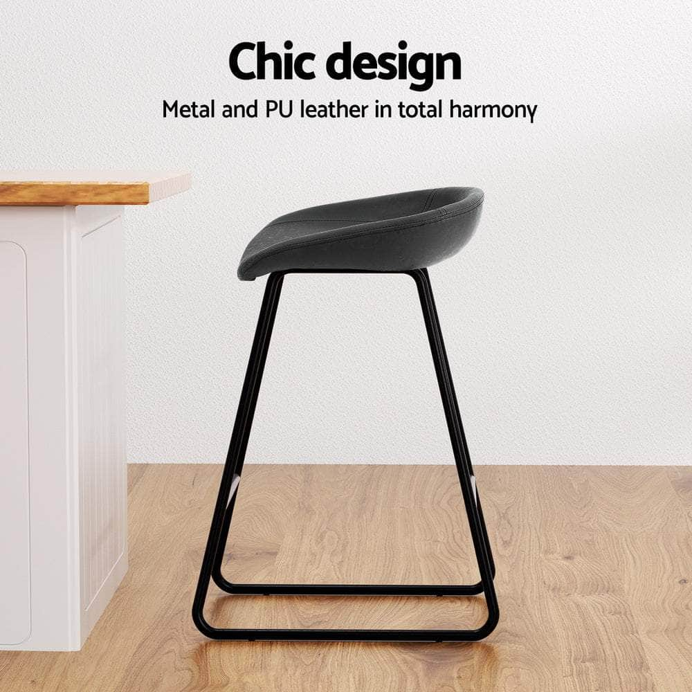 Stylish Brown PU Leather Bar Stools - Set of 2