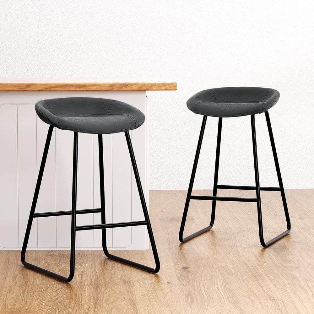 Stylish Brown PU Leather Bar Stools - Set of 2