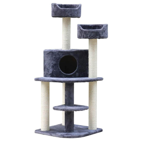 Stylish Cat Tree Tower with Scratching Posts - Grey 126cm