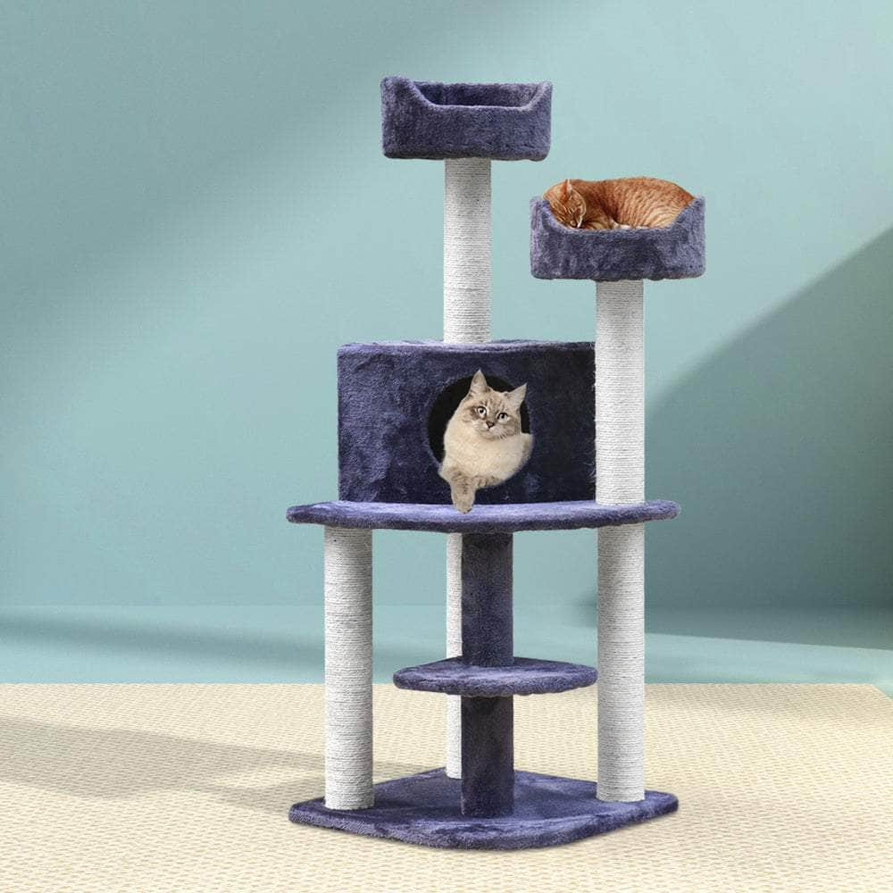 Stylish Cat Tree Tower with Scratching Posts - Grey 126cm