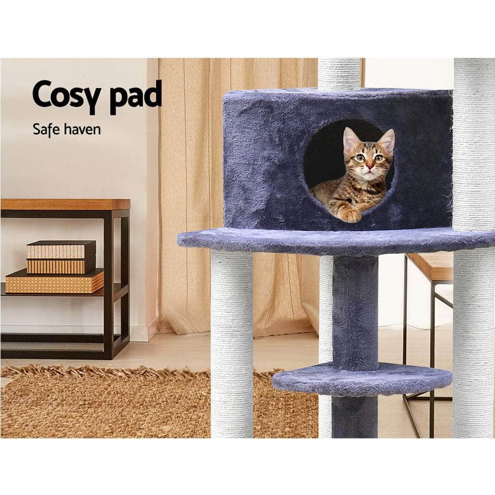 Stylish Cat Tree Tower with Scratching Posts - Grey 126cm