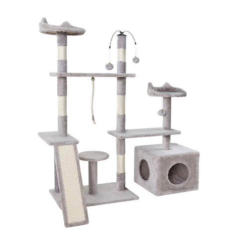 Stylish Cat Tree Tower with Scratching Posts - Grey 135cm