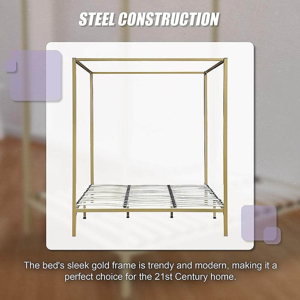 Stylish design 4 Four Poster King Bed Frame-Gold/Cream