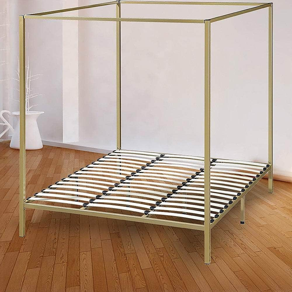 Stylish design 4 Four Poster King Bed Frame-Gold/Cream