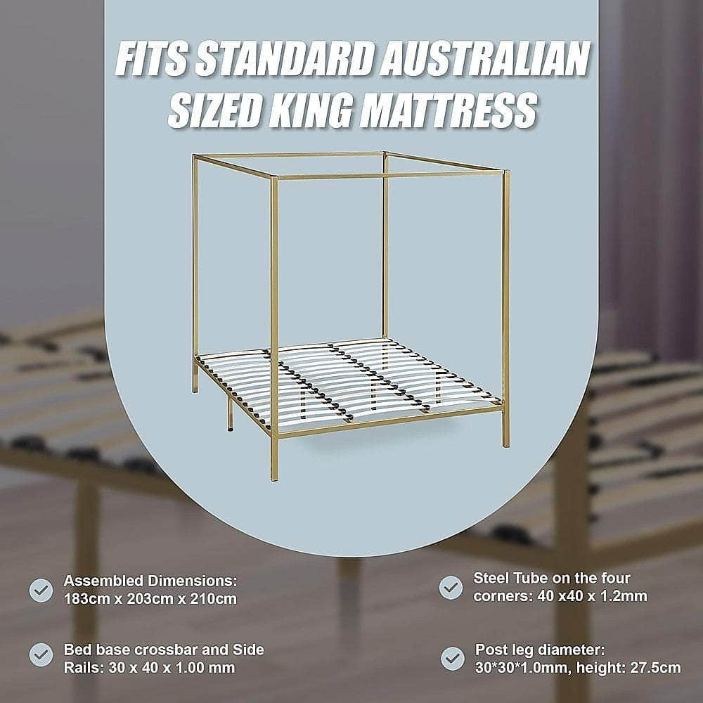 Stylish design 4 Four Poster King Bed Frame-Gold/Cream