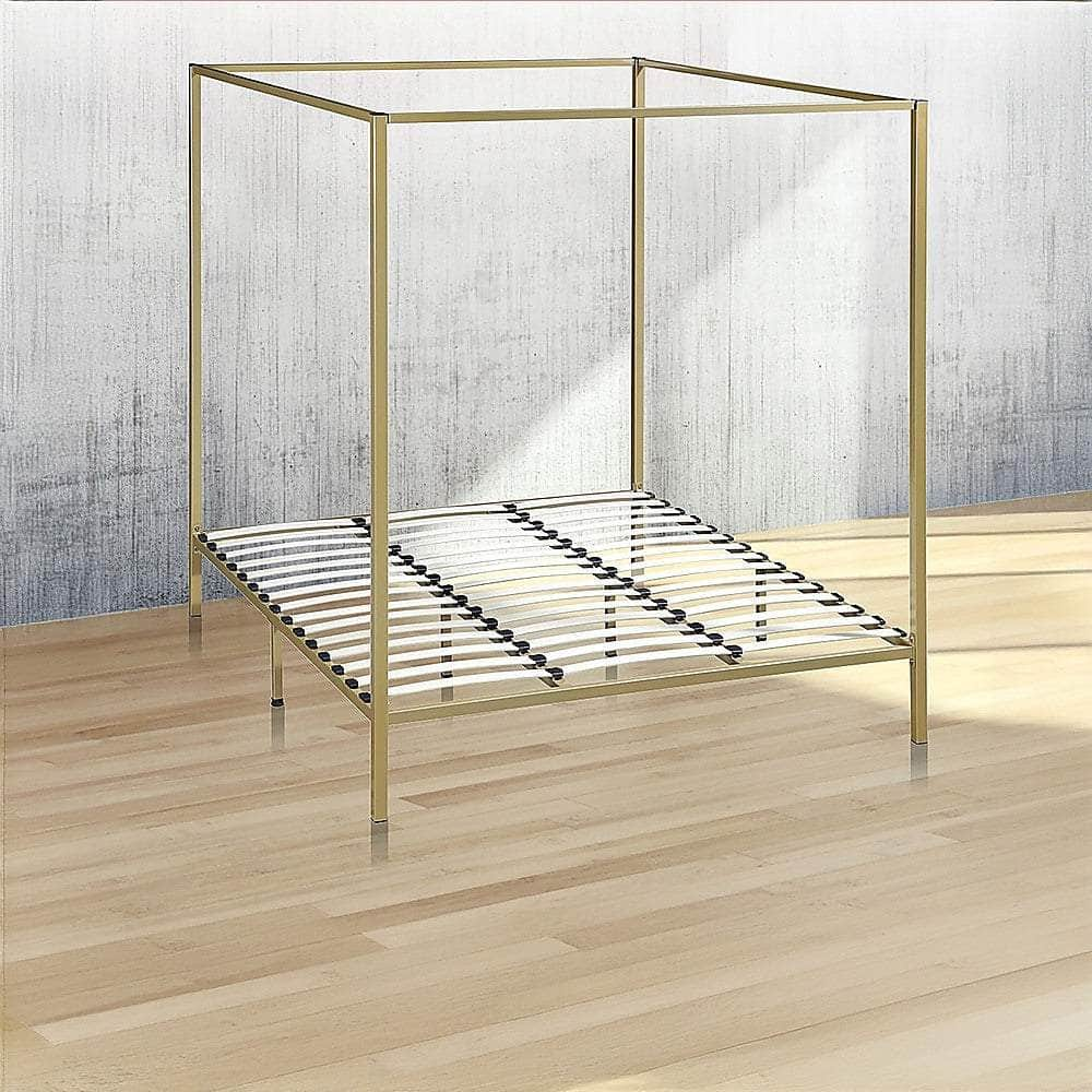 Stylish design 4 Four Poster King Bed Frame-Gold/Cream