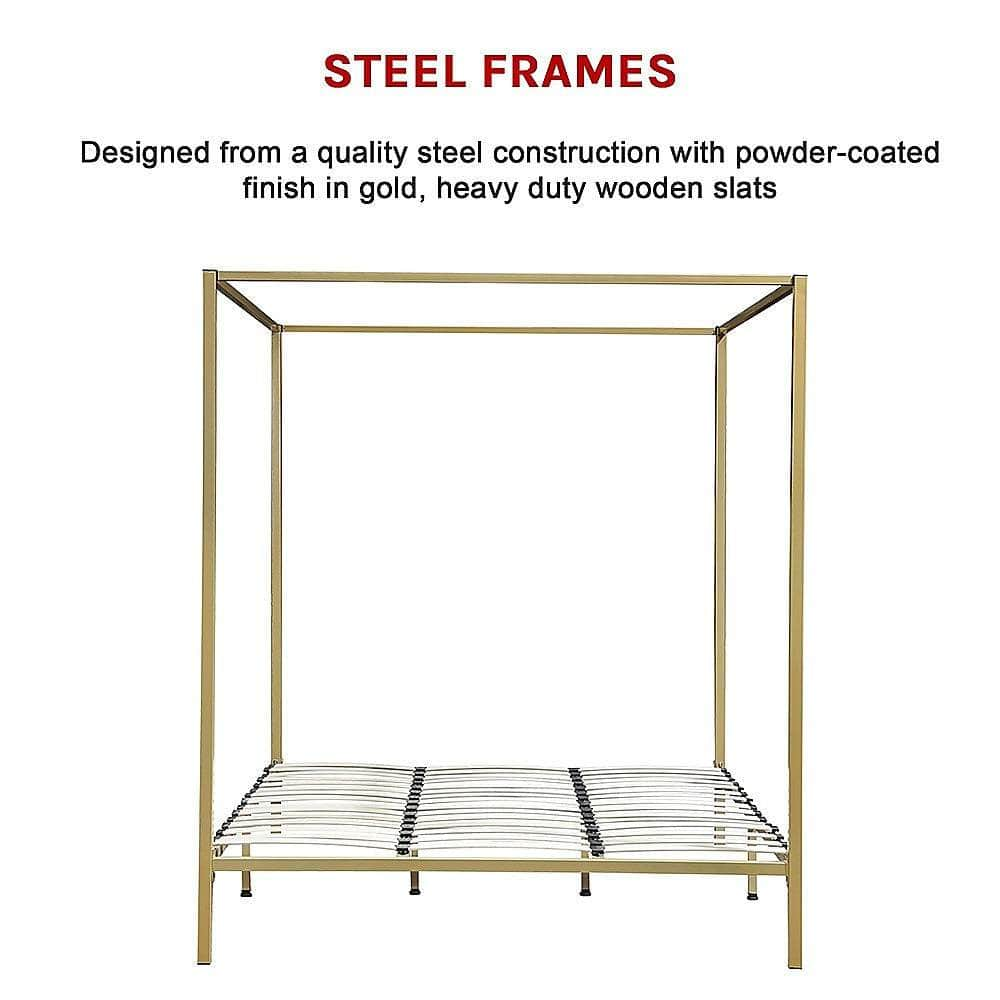 Stylish design 4 Four Poster King Bed Frame-Gold/Cream