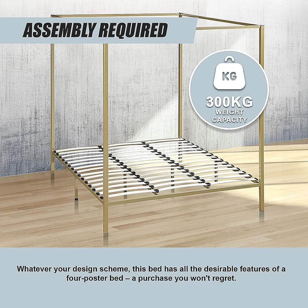 Stylish design 4 Four Poster King Bed Frame-Gold/Cream