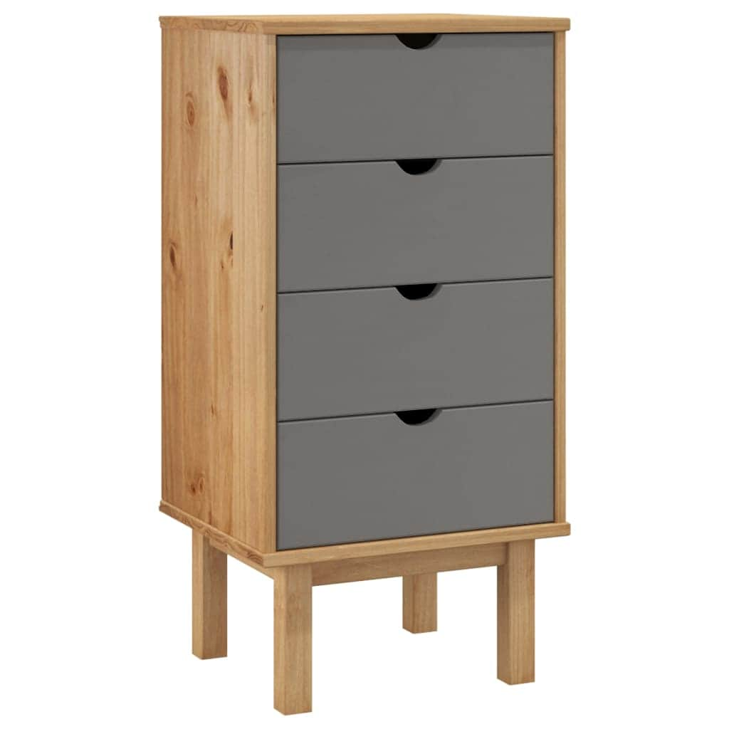 Stylish Drawer Cabinet OTTA Brown&Grey Solid Wood Pine