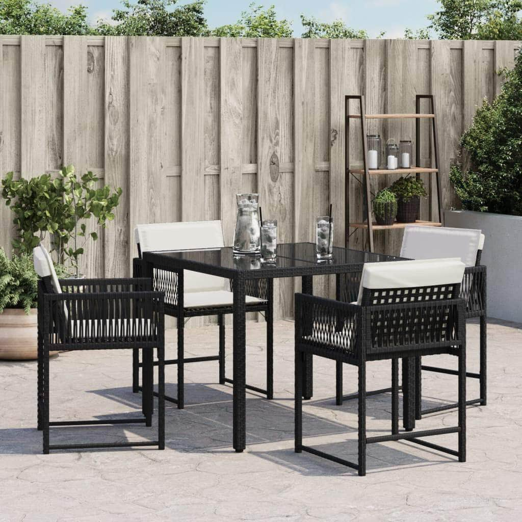 Stylish: Garden Chairs with Cushions 4 pcs Black Poly Rattan