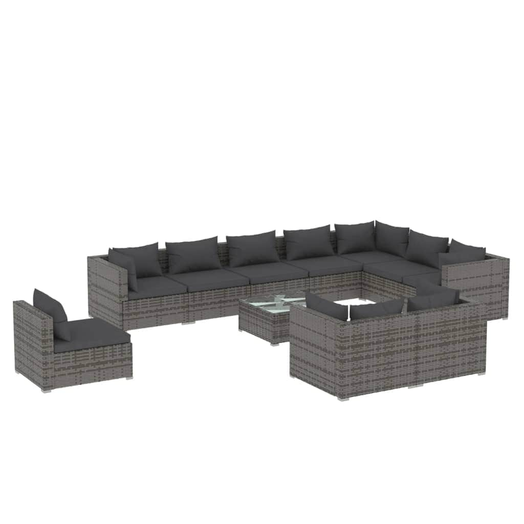 Stylish Grey Retreat: 11-Piece Poly Rattan Garden Lounge Set with Plush Cushions