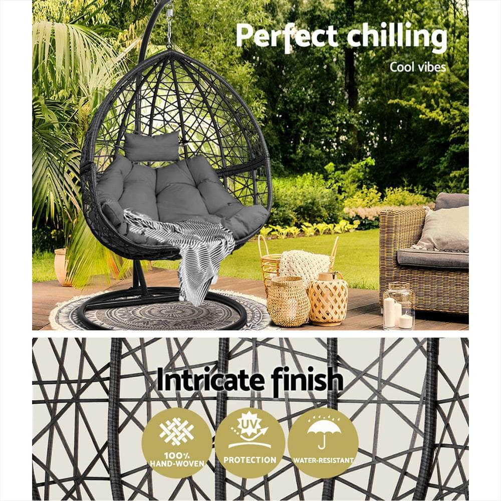 Stylish Grey Wicker Egg Swing Chair with Cushion