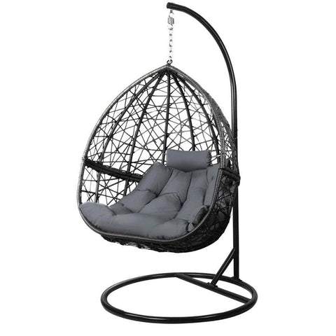 Stylish Grey Wicker Egg Swing Chair with Cushion