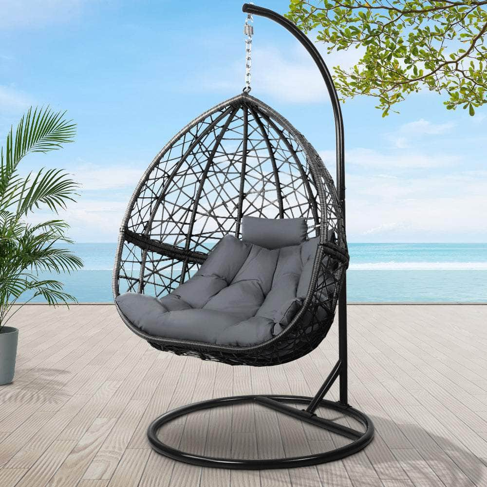 Stylish Grey Wicker Egg Swing Chair with Cushion