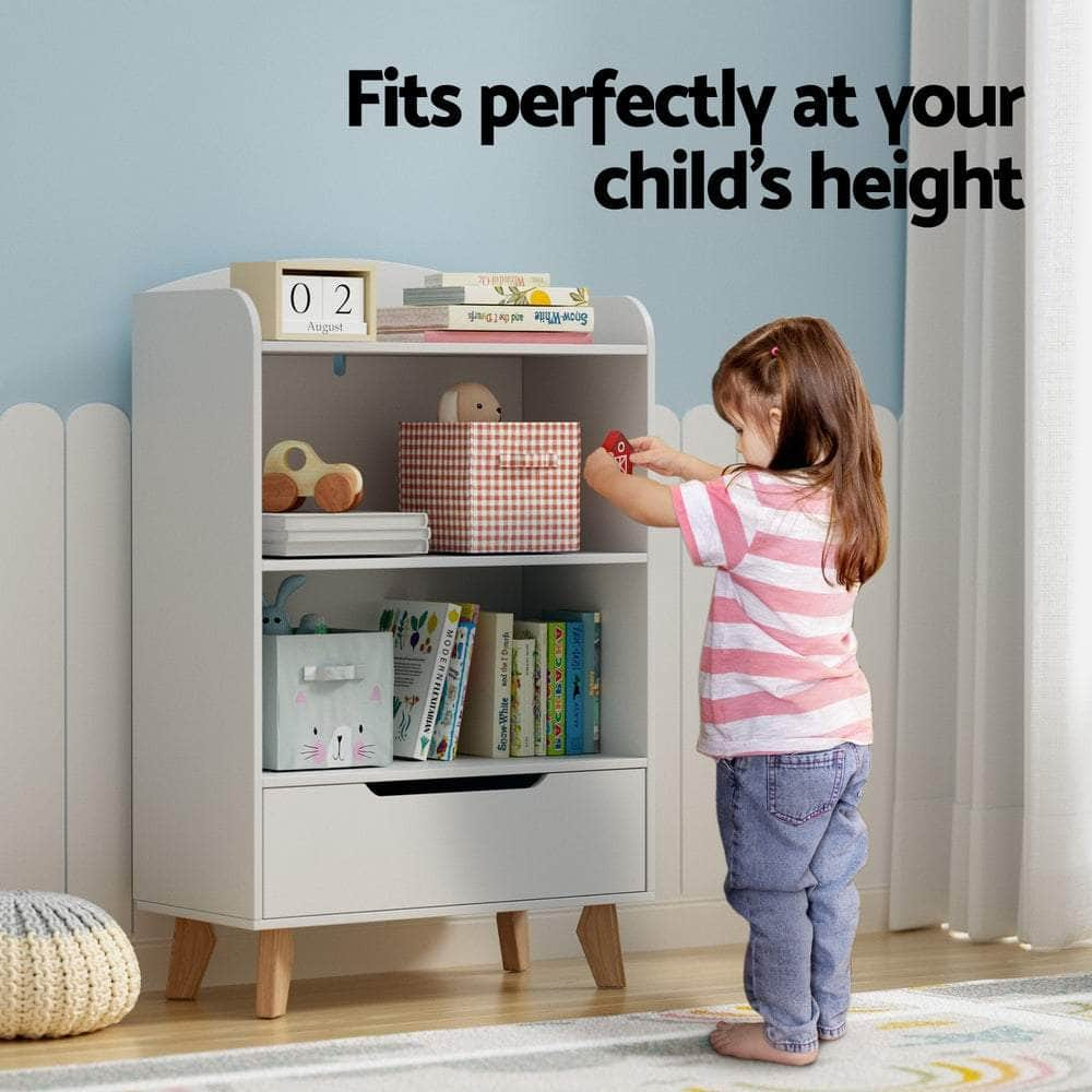 Stylish Kids Bookshelf with Drawer - 3 Tiers