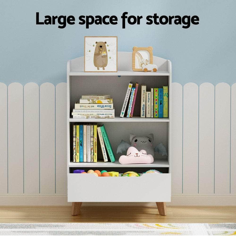 Stylish Kids Bookshelf with Drawer - 3 Tiers