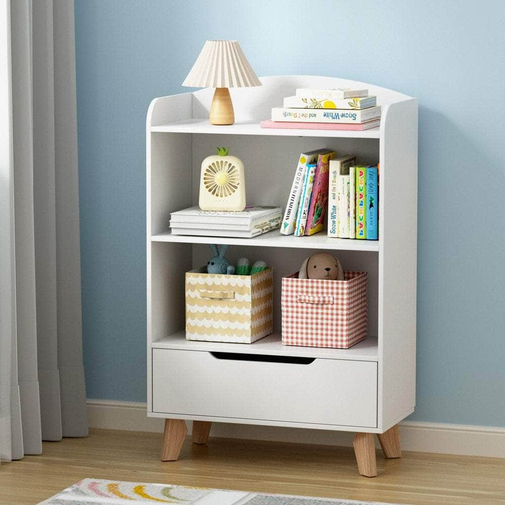 Stylish Kids Bookshelf with Drawer - 3 Tiers